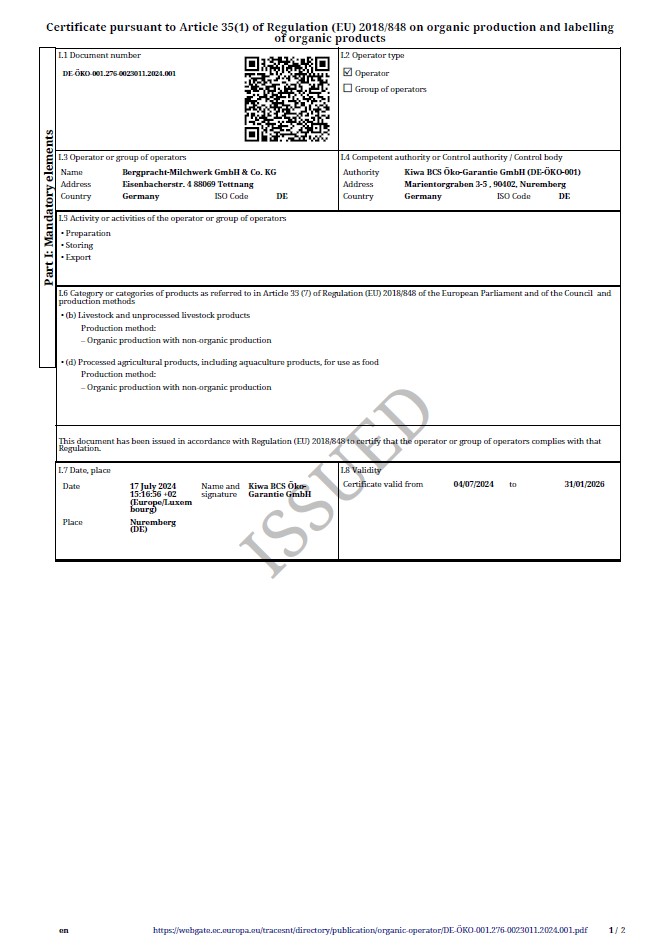 EU Bio Zertifikat engl. 2025